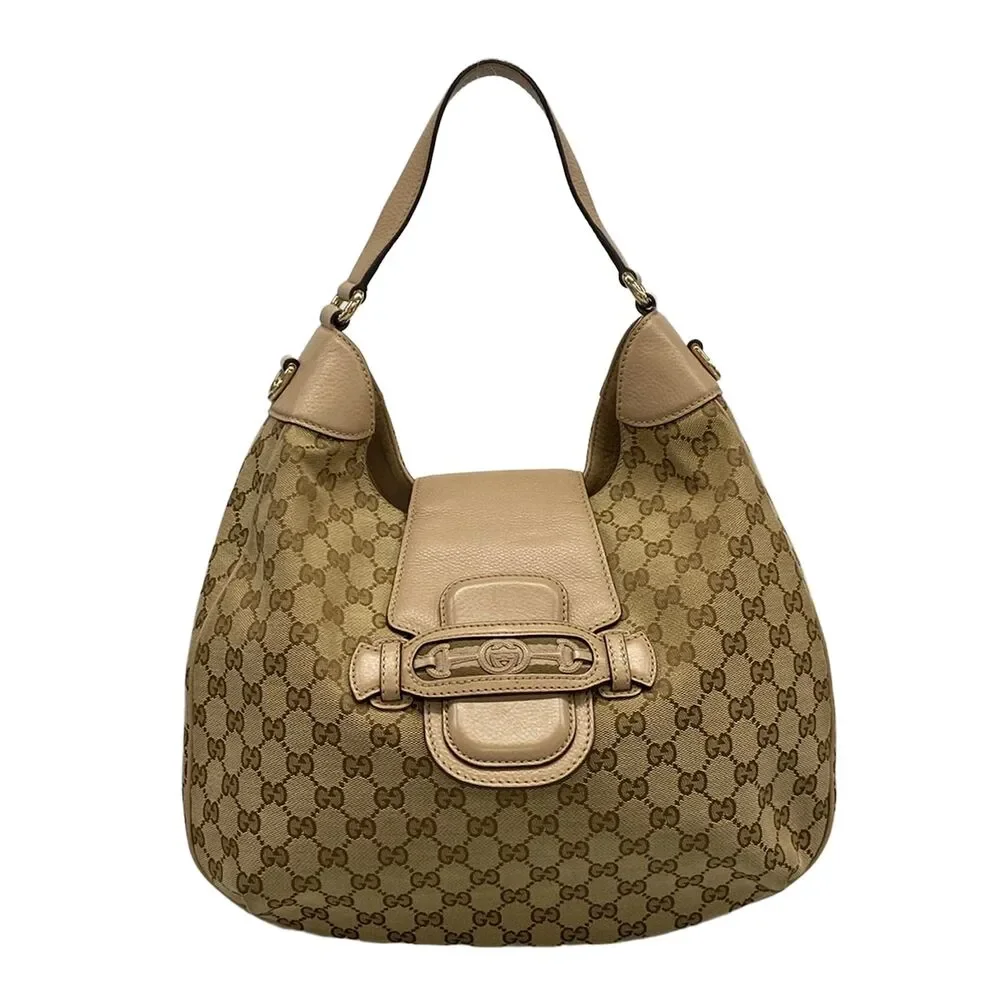 Gucci GG Shoulder Bag 296851 Beige Dark Brown Jacquard Leather